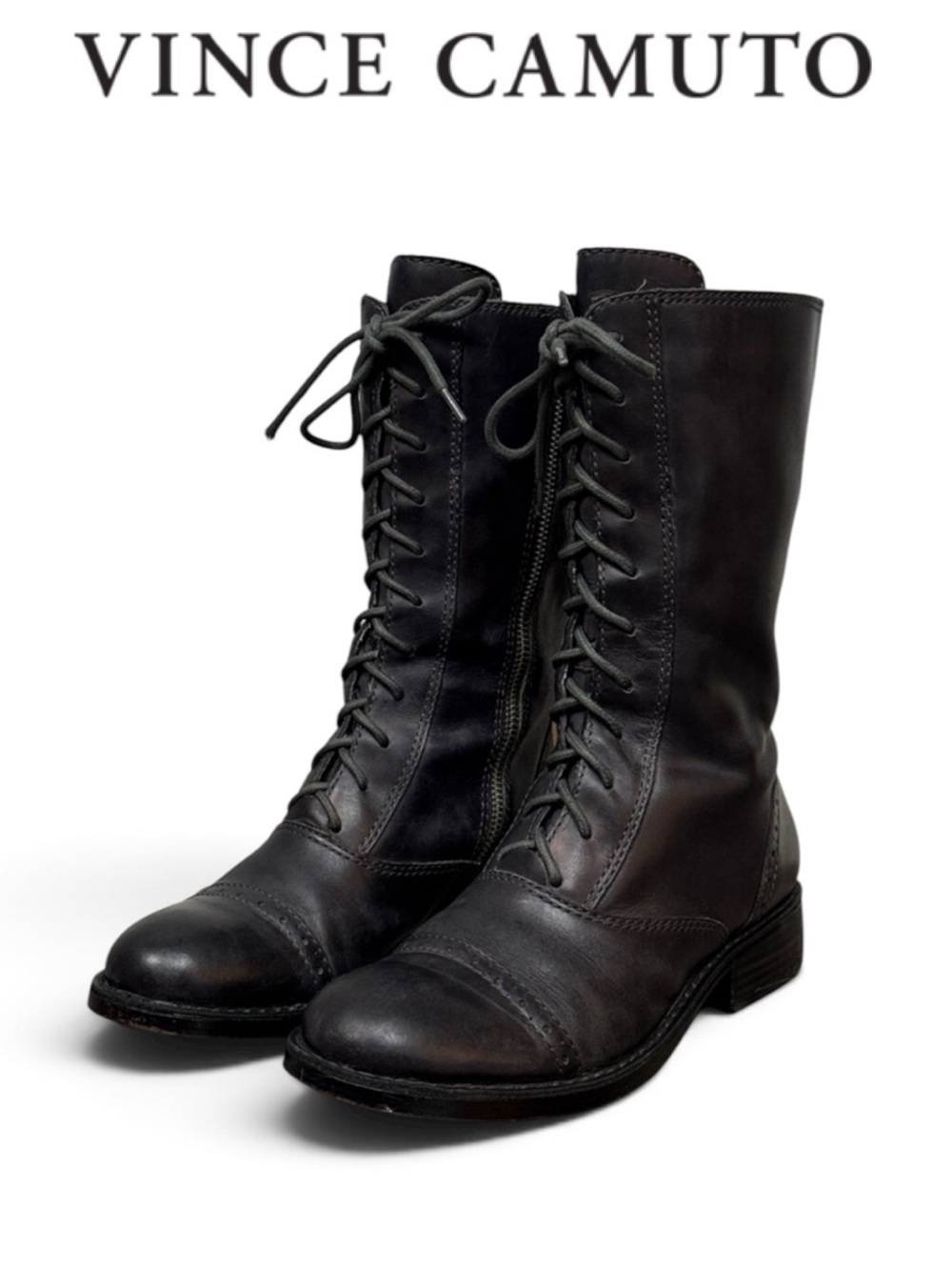 VINCE CAMUTO STEAMPUNK LACE UP BURNISHED EGGPLANT PURPLE COMBAT CAP TOE BOOTS